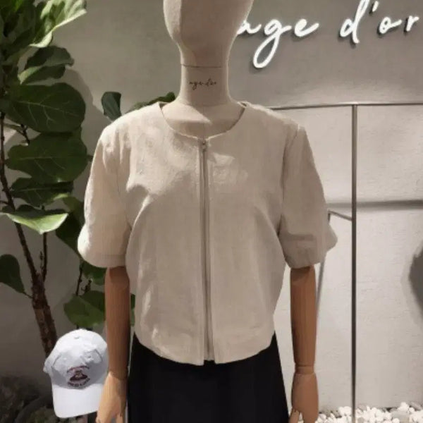 [BUNJANG] Agedoor Linen Short Sleeve Zip-Up Jacket / 에이지도르 린넨 반팔 집업 자켓
