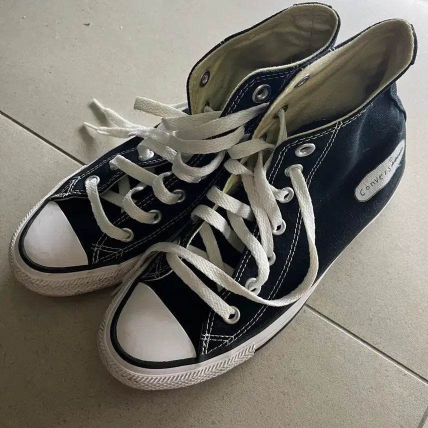 [BUNJANG] Custom Converse High Top Sneakers Black / 컨버스 하이 블랙 230 커스텀
