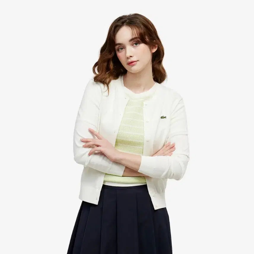 [BUNJANG] Lacoste Basic Crewneck Cardigan Off White AF133E-56G 70V / 라코스테 베이직 크루넥 가디건 오프화이트 AF133E-56G 70V