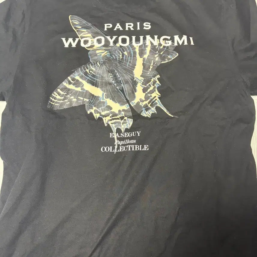 [BUNJANG] Wooyoungmi Paris Butterfly Print Short Sleeve T-Shirt Black 46 / 우영미 파리 나비 프린팅 반팔 티셔츠 블랙 46