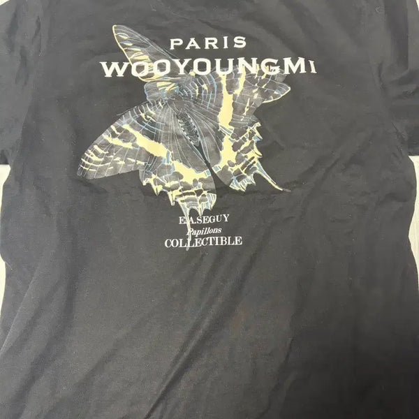 [BUNJANG] Wooyoungmi Paris Butterfly Print Short Sleeve T-Shirt Black 46 / 우영미 파리 나비 프린팅 반팔 티셔츠 블랙 46