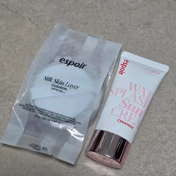 [BUNJANG] Espoir Silk Skin Layer Cushion SPF 30 PA++ (Shade 21 Ivory) + Water Splash Sun Cream SPF 50+ PA++++ Set / 에스쁘아 실크스킨 레이어 쿠션 21호 + 워터 스플래쉬 선크림 세트