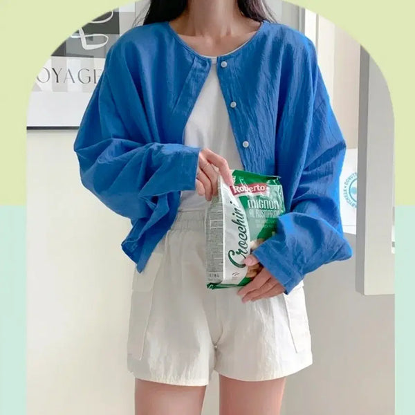 [BUNJANG] Linen Shirt Blue Cardigan / 린넨 셔츠 블루 가디건
