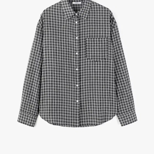 [BUNJANG] Mongdol Black Check Seersucker Oversized Shirt / 몽돌 mongdol 체크 셔츠 블랙 남방 체크셔츠 시어서커 오버핏브