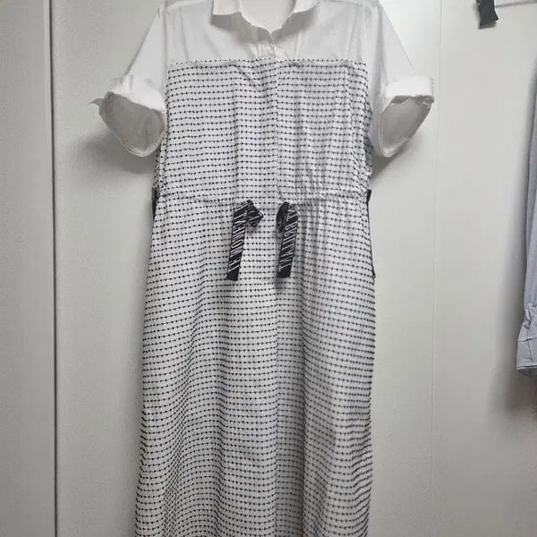 [BUNJANG] Mine Checked Color-Block Shirt Dress / 한섬(마인)체크 배색 셔츠 원피스