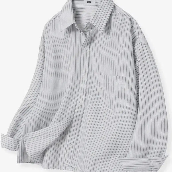 [BUNJANG] HUKE Striped Shirt Charcoal Grey (XS) / HUKE 스트라이프 셔츠 차콜그레이(XS)