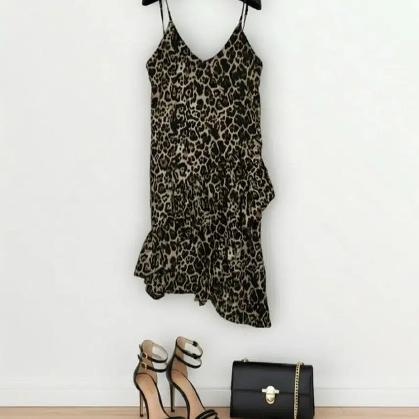 [BUNJANG] Leopard Print Sleeveless Ruffle Dress (Size 55-66) / 55~66 여성 원피스 레오파드 민소매 나시 원피스 호피 프릴 원피스