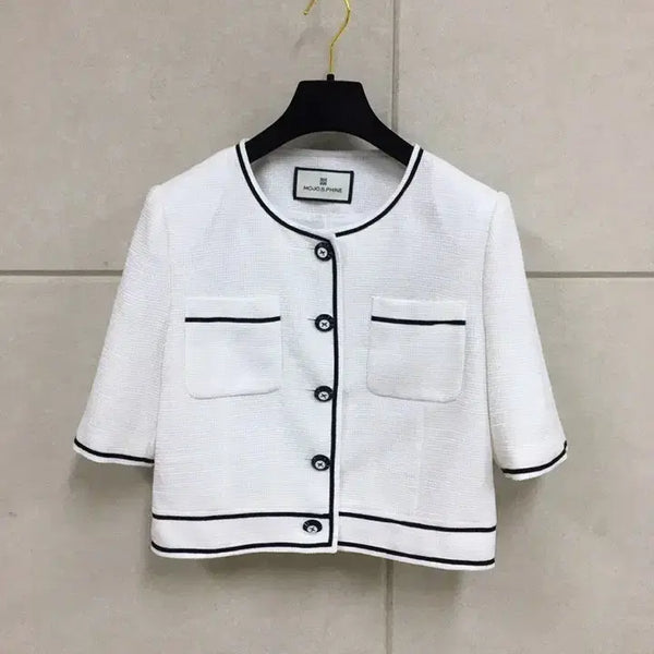 [BUNJANG] MOJO.S.PHINE White Tweed Short Sleeve Jacket / 24년(구매가79만) 모조에스핀 정품 화이트 트위드 반팔 자켓