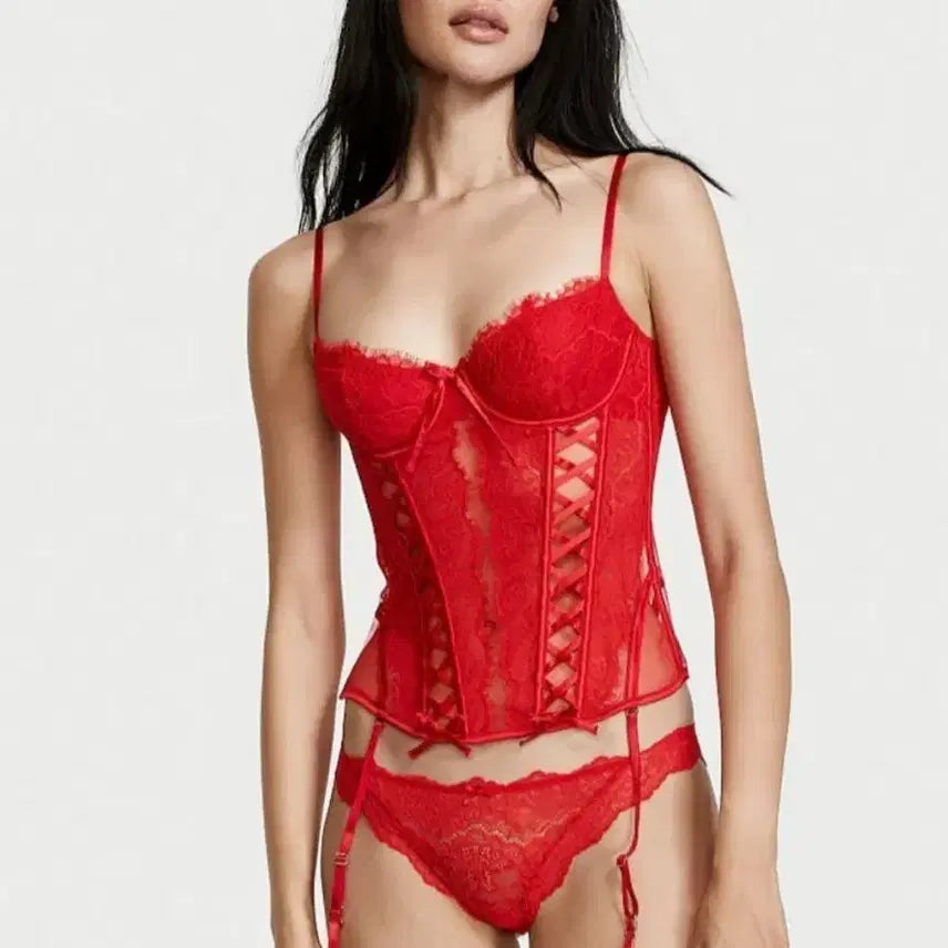 [BUNJANG] Victoria's Secret Very Sexy Lipstick Red Lace Corset Bra Top XS / 빅토리아 시크릿 코르셋 브라 탑 XS
