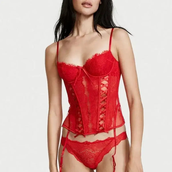 [BUNJANG] Victoria's Secret Very Sexy Lipstick Red Lace Corset Bra Top XS / 빅토리아 시크릿 코르셋 브라 탑 XS