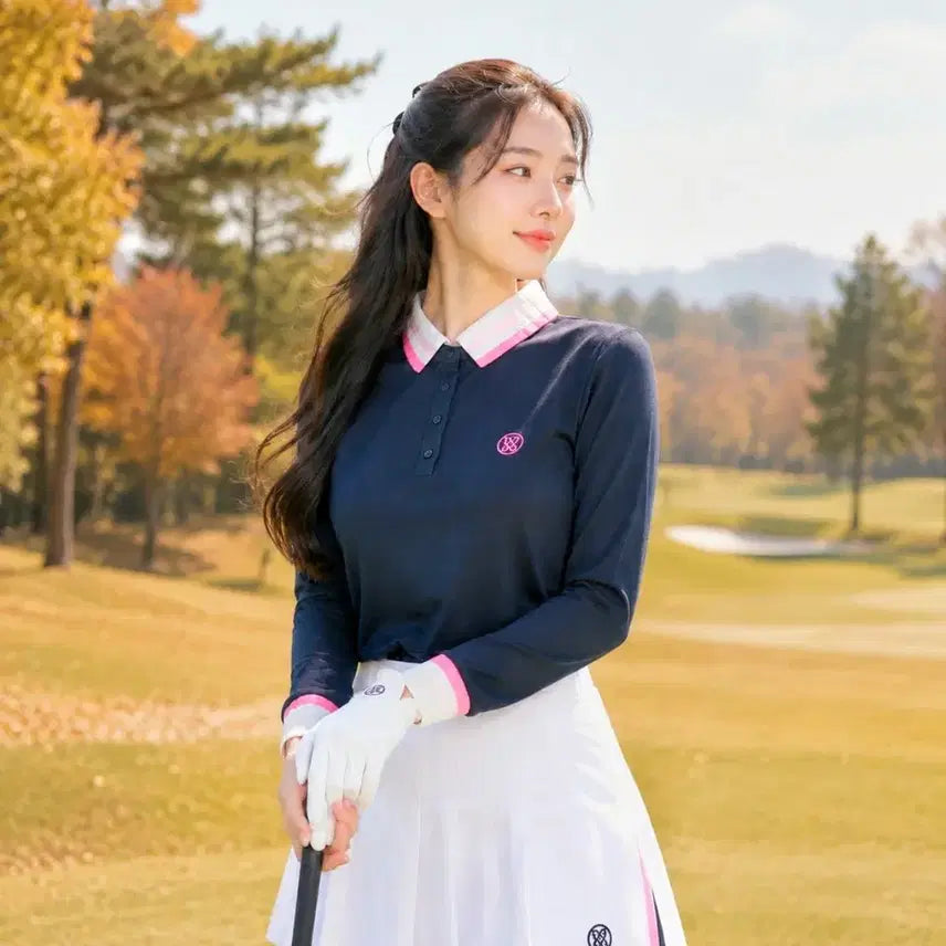 [BUNJANG] G/FORE Women's Golf Two-Tone Collar Polo Shirt Size 90 / 지포어 여성 골프 투톤 카라 폴로 셔츠 90