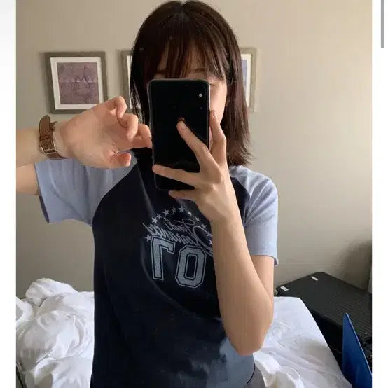 [BUNJANG] BAON JIKUN Printing Raglan Short Sleeve T-Shirt (Light Purple) / 바온 지쿤 프린팅 레글런 나그랑 반팔 티 연보라
