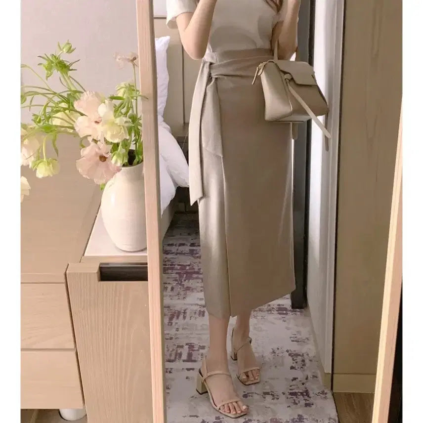[BUNJANG] Everymorning Renvictoire Moabine Beige Knot Skirt / 새상품 베이지 매듭스커트 하객룯 에브리모닝렌느시에베니토모아빈
