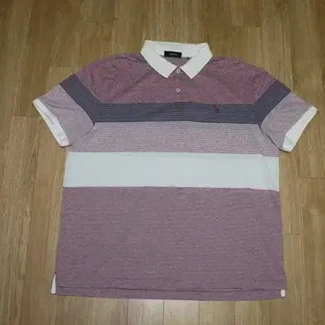[BUNJANG] Hazzys Red-Gray Stripe Collar T-Shirt (Size 110) / (110) A976.헤지스/레드그레이 단가라 카라티셔츠