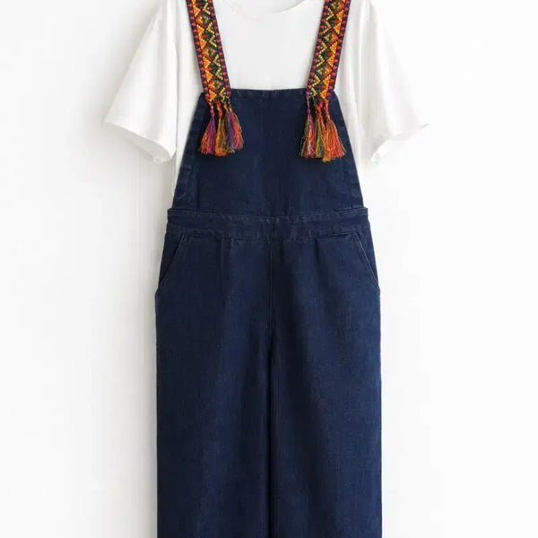 [BUNJANG] Rainbow Denim Overalls with T-shirt Set / 무지개 멜빵 바지