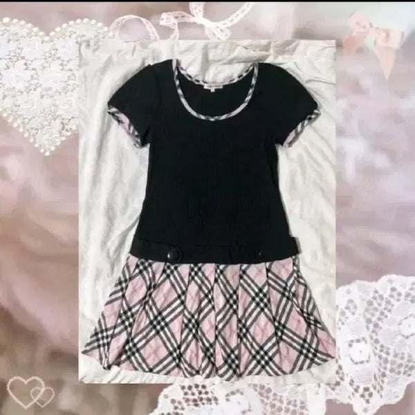 [BUNJANG] Burberry Check Pink Mix Pleated Dress - Japanese Vintage / 버버리체크 핑크믹스깔 체크 플리츠 원피스 일본빈티지