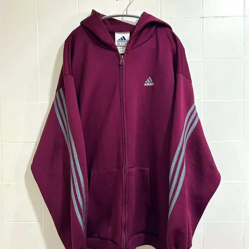 [BUNJANG] Adidas 90s Burgundy Hooded Sweatshirt / 아디다스 90s 마룬 후드집업