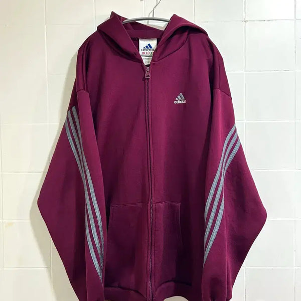 [BUNJANG] Adidas 90s Burgundy Hooded Sweatshirt / 아디다스 90s 마룬 후드집업