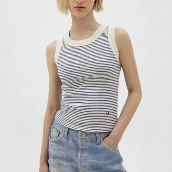 [BUNJANG] Levar Stripe Ribbed Sleeveless T-shirt / 르바 스트라이프 립 민소매 티셔츠