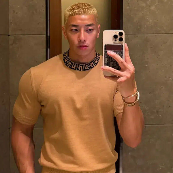 [BUNJANG] Rafinato Etoile Neckline Monogram Round Knit Camel Size 52 / 라피나토 에뚜알 넥라인 모노그램 라운드 니트 카멜 52사이즈 미개봉 판매