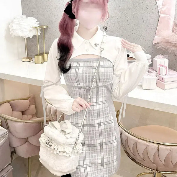 [BUNJANG] Honeymew Bolero Checkered Dress - Grey / 허니뮤 볼레로 체크 원피스 그레이 스나계