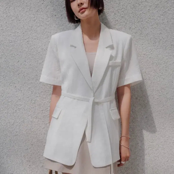 [BUNJANG] Memoa Summer Open Belt Jacket (White) / 메무아 써머 오픈 벨트자켓 (화이트)