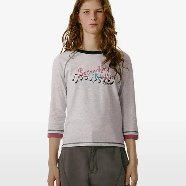 [BUNJANG] Teket Flow Note Long Sleeve Tee Melange Grey / 테켓 플로우 노트 롱 슬리브 티 멜란지 그레이