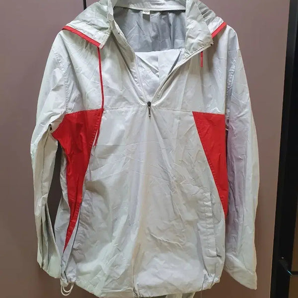 [BUNJANG] Color-Blocked Windbreaker Anorak Hoodie / 화이트/레드 배색 바람막이 땀복 아노락 후드