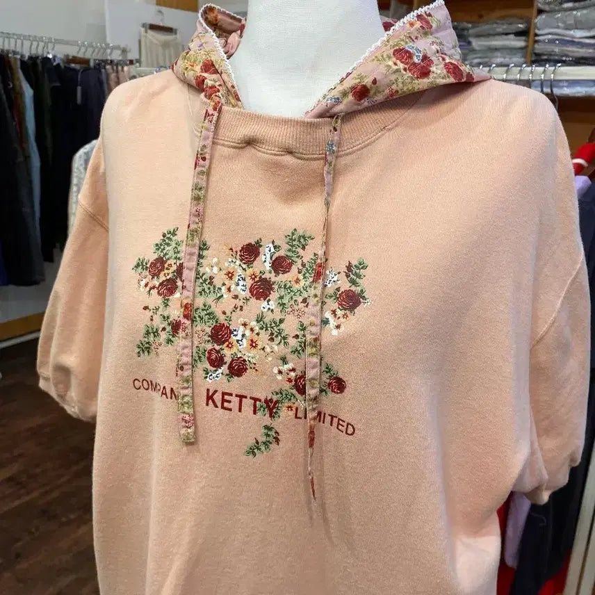 [BUNJANG] Suzuko Mori Vintage "Pink Hoodie" Zip-up / 일본 빈티지 스즈코 반팔 핑크 후드집업 모리걸 하구미 브랜드 케티