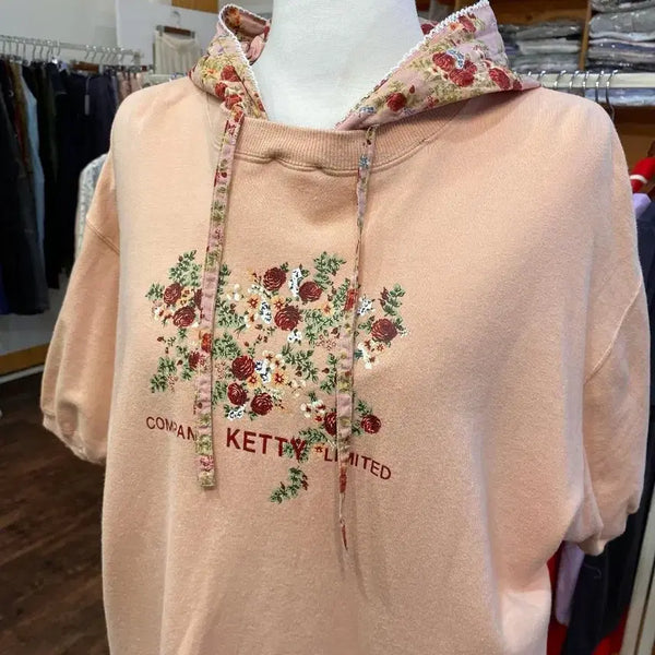 [BUNJANG] Suzuko Mori Vintage "Pink Hoodie" Zip-up / 일본 빈티지 스즈코 반팔 핑크 후드집업 모리걸 하구미 브랜드 케티