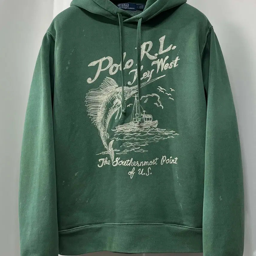 [BUNJANG] Polo Ralph Lauren Key West Embroidered Faded Hoodie / 폴로 랄프로렌 키웨스트 임브로이더 페이드 스웻 후드티