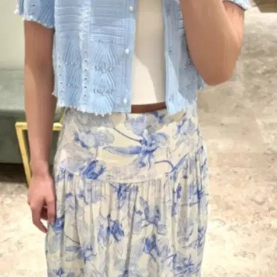 [BUNJANG] Maje Blue Short-Sleeve Knit Cardigan Pearl Button / [새상품] 마쥬 가디건 정품