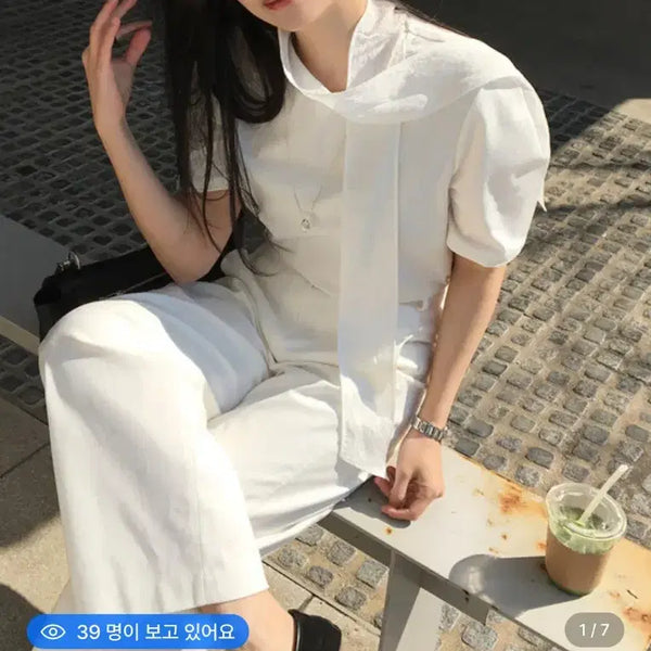 [BUNJANG] BEMUSEMENT Scarf Curved Top - White / 비뮤즈맨션 새상품 ) Scarf curved top - White