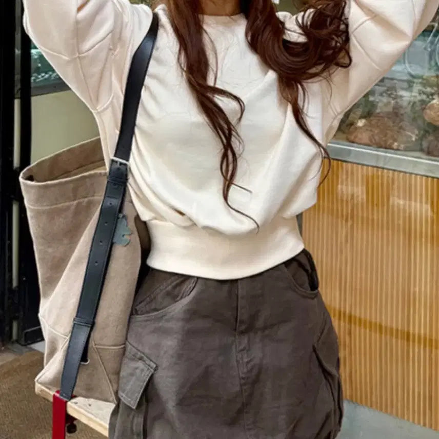 [BUNJANG] Marimarket Marimade Ribbed Sweatshirt Cream / *목도리 선물* 새제품_마리마켓 마리메이드 시보리 맨투맨 크림