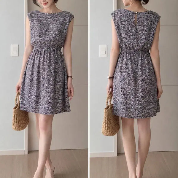 [BUNJANG] Sleeveless Midi Dress with Flower Pattern / 플라워 패턴 민소매 원피스