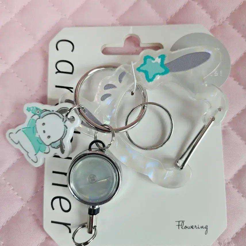 [BUNJANG] Sanrio Pompompurin Mother-of-Pearl Carabiner Reel Pass Keyring (Japan Exclusive Limited Edition) / (일본정품/한정판) 산리오 자개 카라비너 릴패스 키링