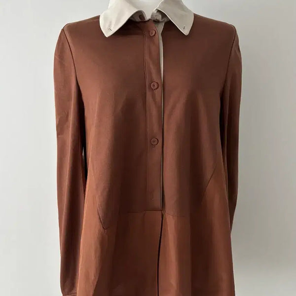 [BUNJANG] KUHO Brown Color-Block Shirt / KUHO 구호 브라운 배색 셔츠