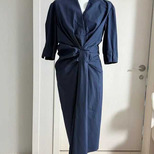 [BUNJANG] Lanvin Navy Twisted Draped Long Dress / 새상품 컨디션) 랑방 Lanvin 네이비 드레이프 꼬임 디자인 롱 원피스