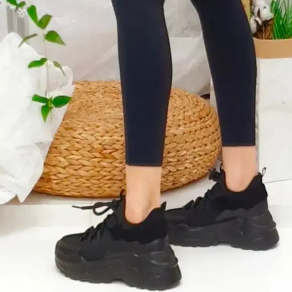 [BUNJANG] 8cm Height-Increasing Spandex Banding Black Sneakers (Size 230) / 키높이 스판밴딩 블랙 운동화 8cm (230)