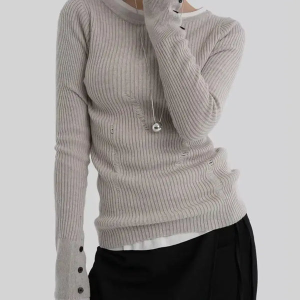 [BUNJANG] Autumn Made Button Damage Knit Oat Beige / 어텀 made 버튼데미지니트 오트베이지
