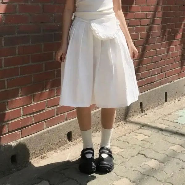 [BUNJANG] Frill Mini Bag & Pleated Flare Nylon Long Skirt - Ivory / 프릴 미니 백&플리츠 플레어 나일론 롱 스커트 아이보리