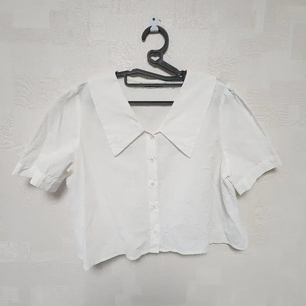 [BUNJANG] MIXXO Big Collar Short Sleeve Blouse / 미쏘 빅카라 반팔 블라우스