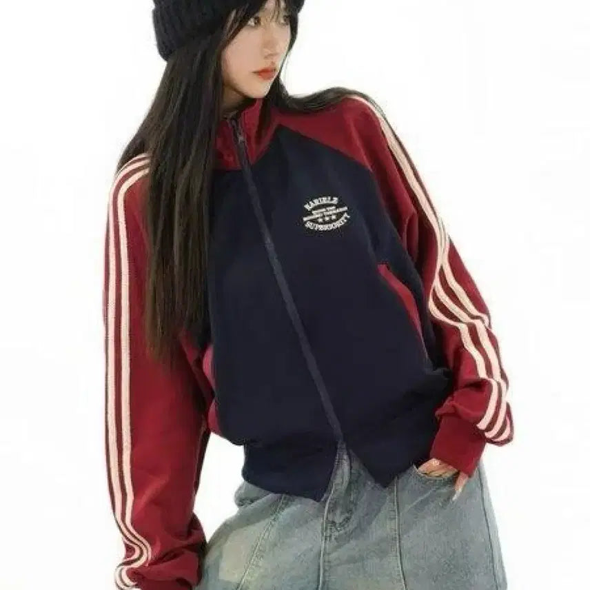 [BUNJANG] Three-Stripe Color-Block Zip-Up Jacket / 삼선 라인 배색 집업 자켓 / 에이블리 / 교신가능