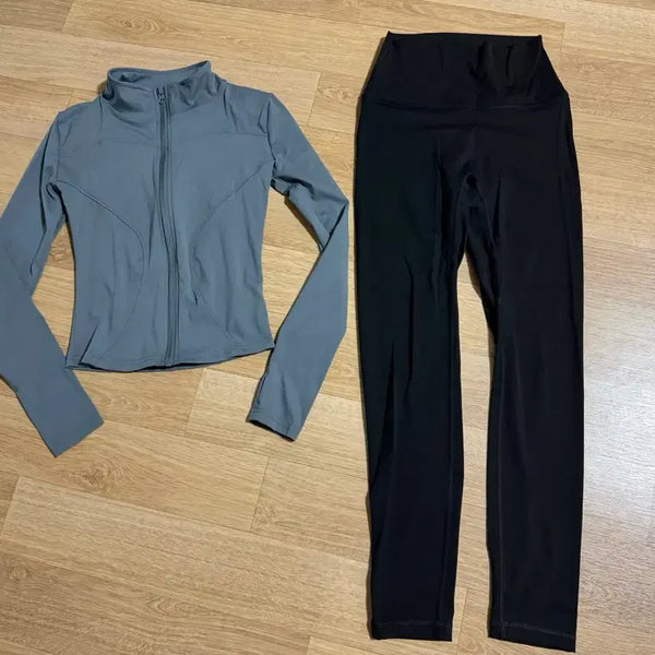 [BUNJANG] Yoga Pilates Finger Hole Zip-Up + Leggings Set / 요가 필라테스 핑거홀 집업+레깅스 세트