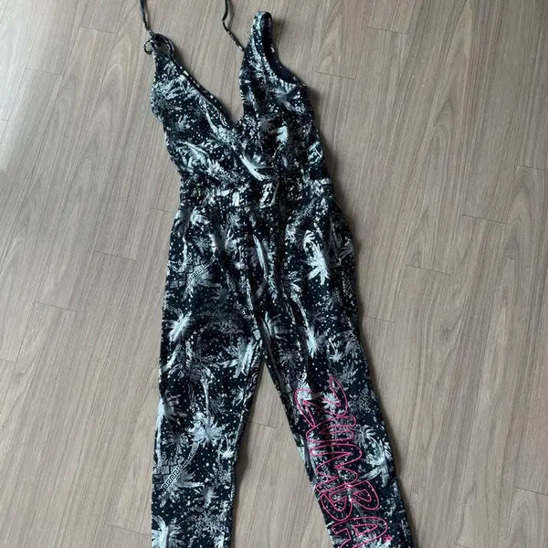 [BUNJANG] Zumba Black Patterned Jumpsuit Size S / 줌바 블랙 패턴 운동복 점프슈트 S사이즈