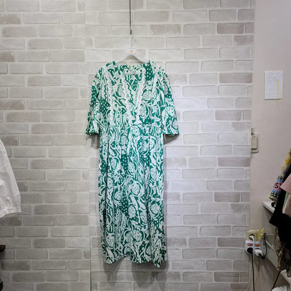 [BUNJANG] Green Pattern One-Piece Dress Free Size / ㅈ187 그린 패턴 원피스 F