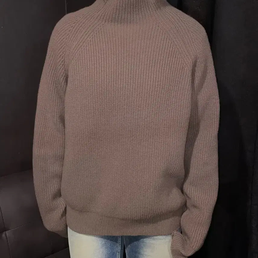 [BUNJANG] Shutter Ribbed High-Neck Knit - Brown / 셔터 골지 하이넥 니트 브라운