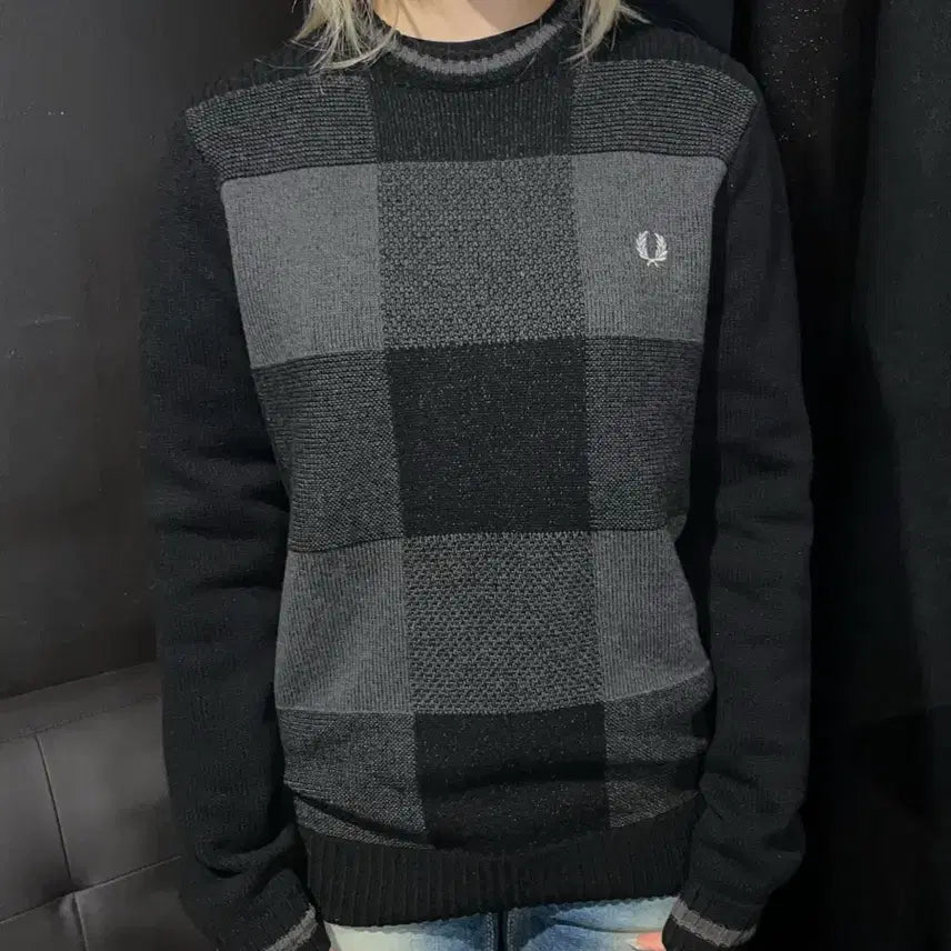[BUNJANG] Fred Perry Black Check Knit / 프레드페리 블랙 체크 니트
