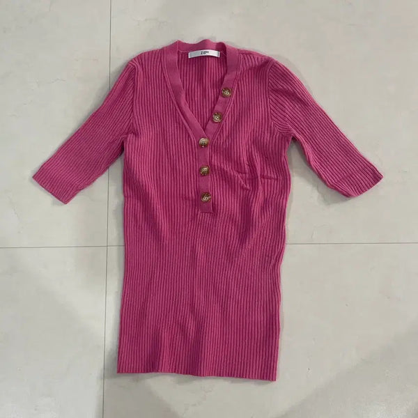[BUNJANG] ZISbuy Pink Ribbed Knit Sweater / ZISbuy 핑크 골지 니트