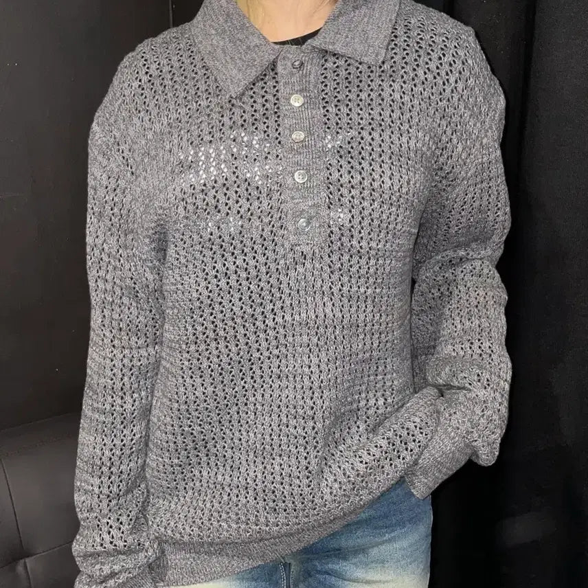 [BUNJANG] LEamard Grey Net Knit / LEMARD 그레이 네트 니트